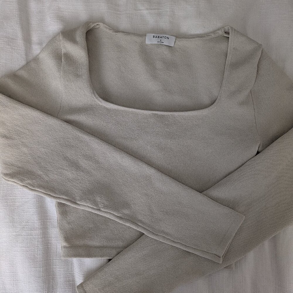 Babaton Cream Cropped Long Sleeve